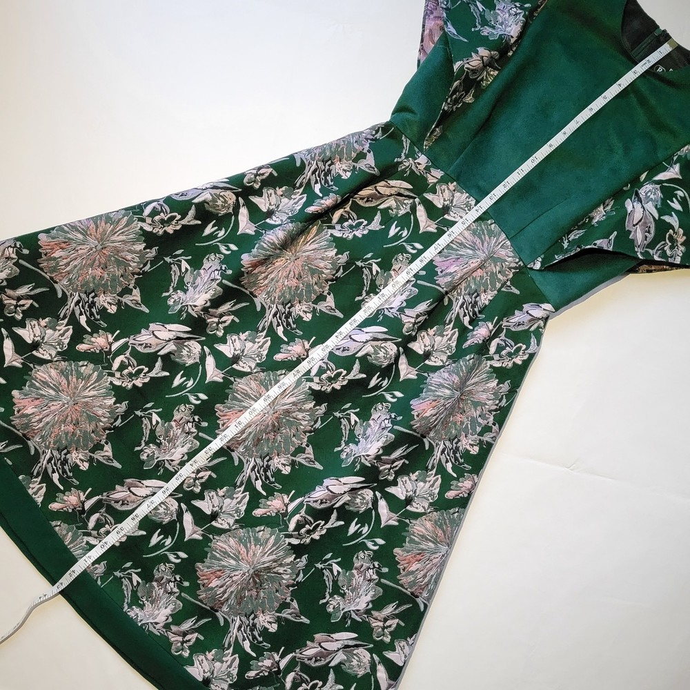 Raquel Couture Green Pink Boutique Midi Short Sleeve Dress Womans Size 4 - Picture 8 of 9